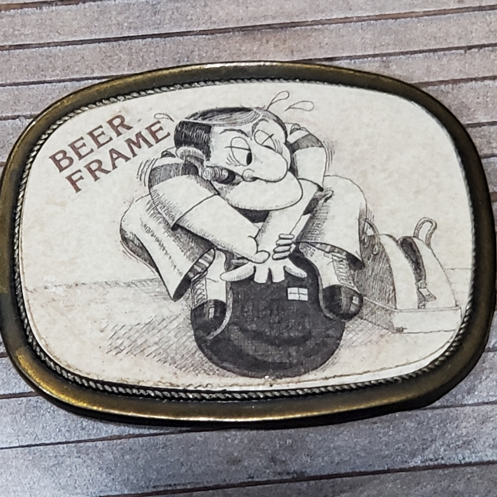 BEER FRAME Bowling Belt Buckle L👀K 60s 70s 80s Vintage